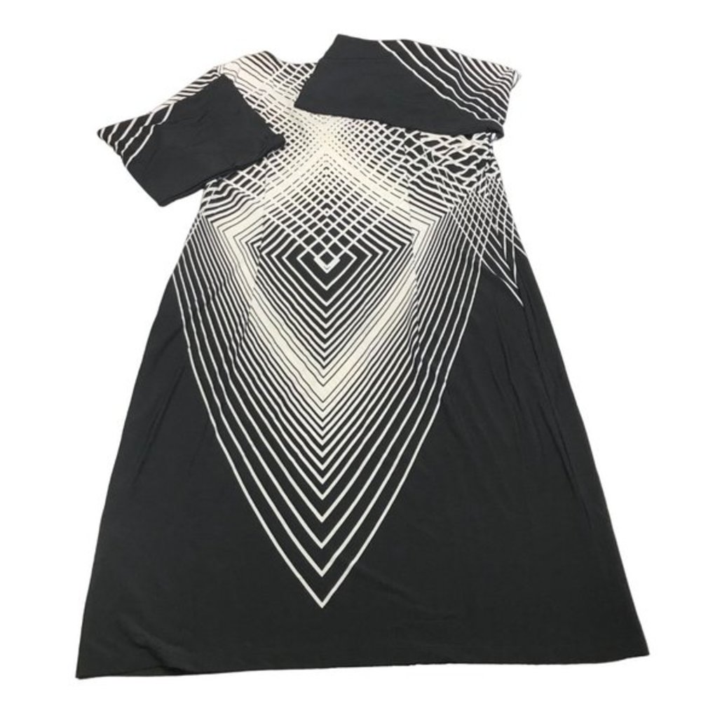 New Sunny Leigh Shift Dress Womens Medium black‎ white Career Comfort Stretch - Picture 3 of 11
